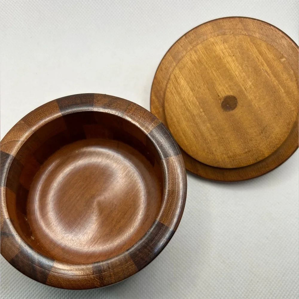 Wooden Lidded Bowl Handturned Marquetry Made in Honduras Small Trinket Dish